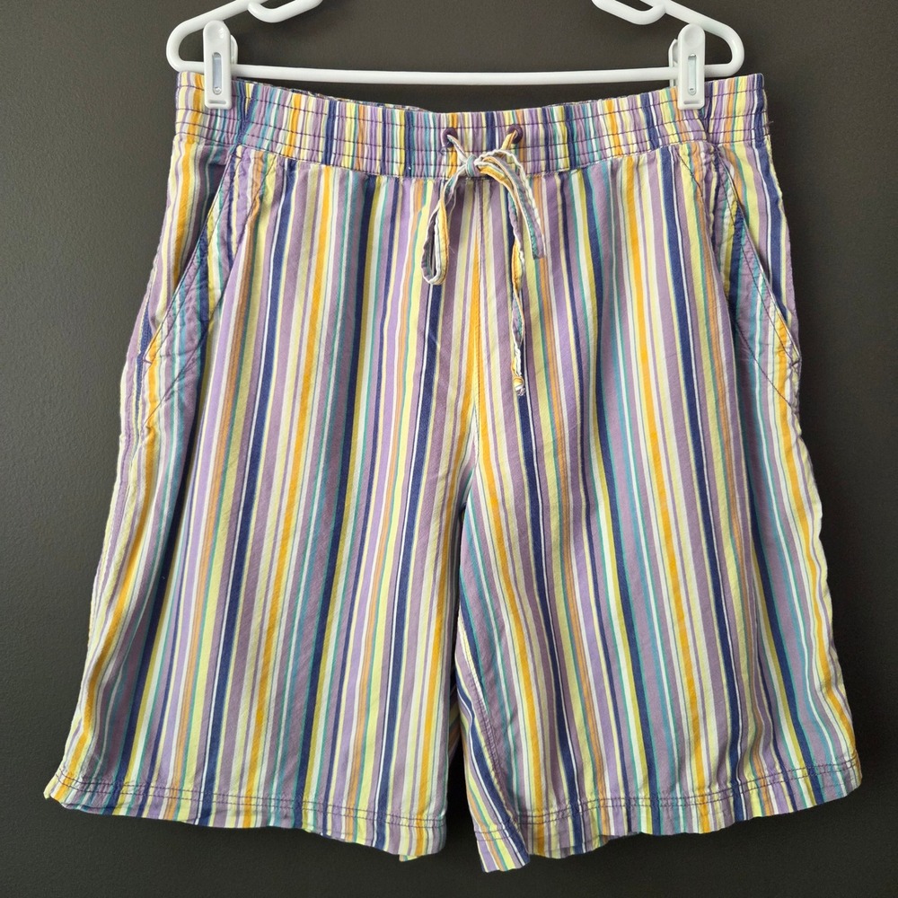 Free People Striped Saylor Poplin Pull On Shorts Purple Yellow Blue Medium